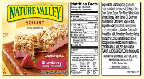 How many sugar are in granola bar, strawberry yogurt, nature valley - calories, carbs, nutrition