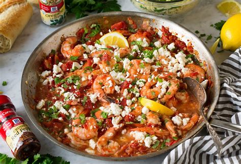 How many sugar are in greek-style shrimp with tomato and feta - calories, carbs, nutrition