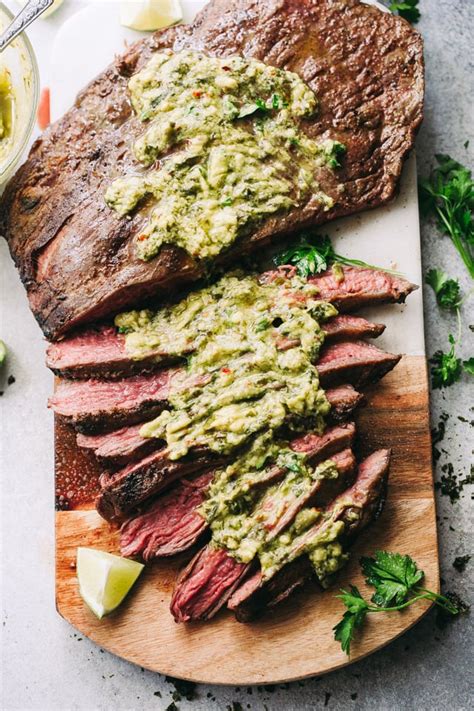 How many sugar are in grilled flank steak, chimichurri, roasted potatoes, lemon asparagus - calories, carbs, nutrition