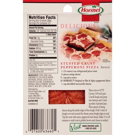 How many sugar are in hormel pepperoni - calories, carbs, nutrition