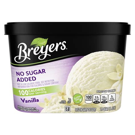 How many sugar are in ice creams, breyers, no sugar added, vanilla - calories, carbs, nutrition