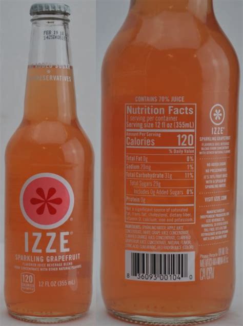 How many sugar are in izze drink - calories, carbs, nutrition