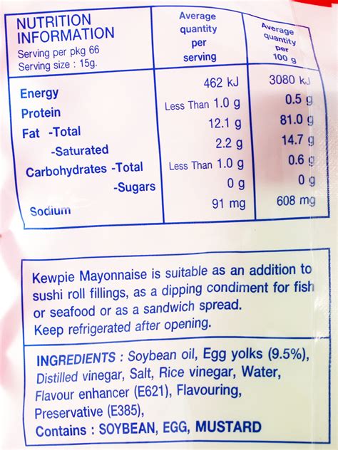 How many sugar are in light mayonnaise - calories, carbs, nutrition