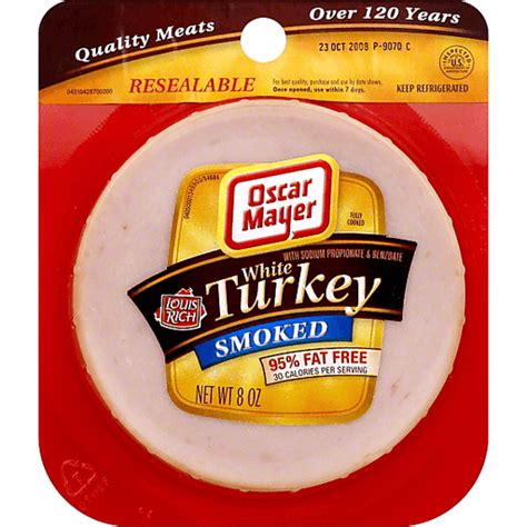 How many sugar are in louis rich, turkey breast and white turkey (smoked sliced) - calories, carbs, nutrition