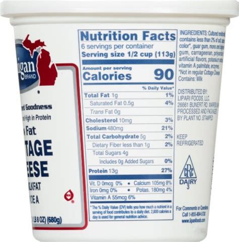 How many sugar are in low fat cottage cheese 1% - calories, carbs, nutrition