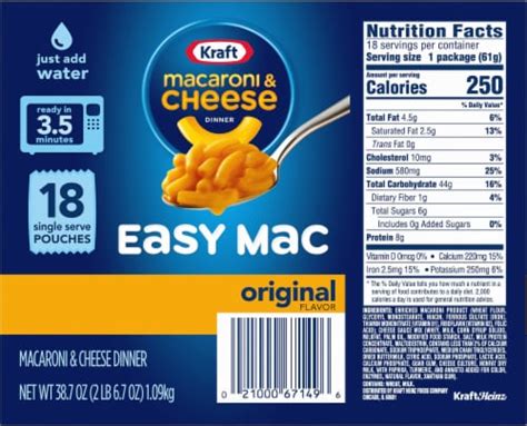 How many sugar are in mac n cheese - calories, carbs, nutrition