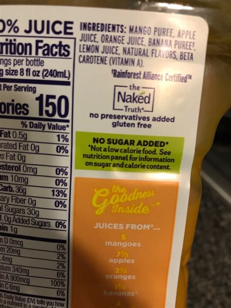 How many sugar are in mango juice - calories, carbs, nutrition