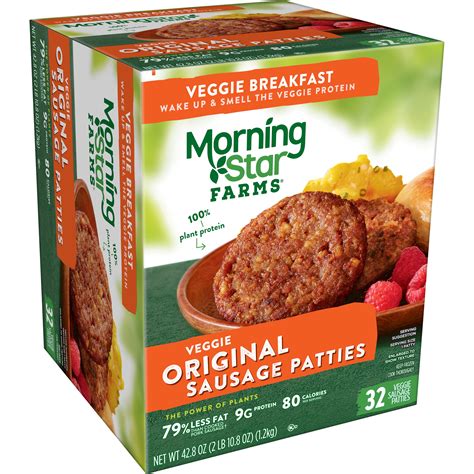 How many sugar are in morningstar farms breakfast sausage patties, frozen, unprepared - calories, carbs, nutrition