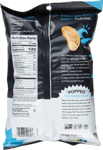 How many sugar are in natural popped chips - sea salt - calories, carbs, nutrition