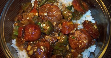 How many sugar are in okra with tomatoes and andouille - calories, carbs, nutrition