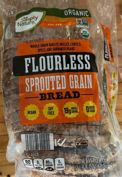 How many sugar are in organic flour less sprouted 7 grain bread - calories, carbs, nutrition