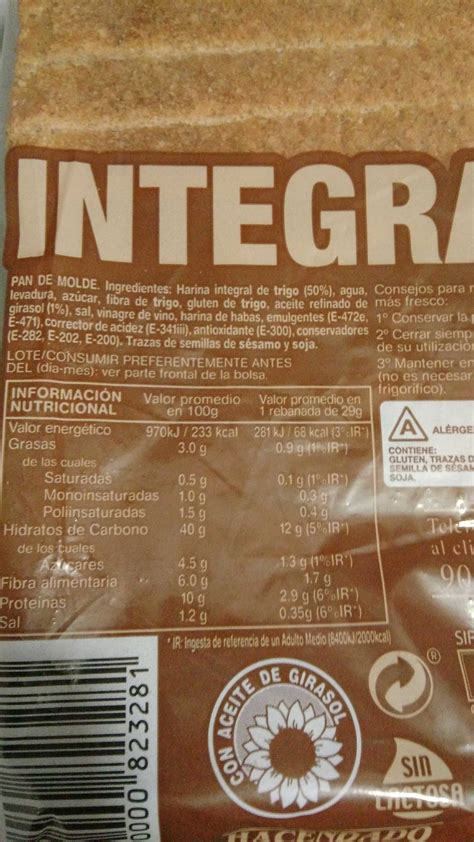 How many sugar are in pan molde integral - calories, carbs, nutrition