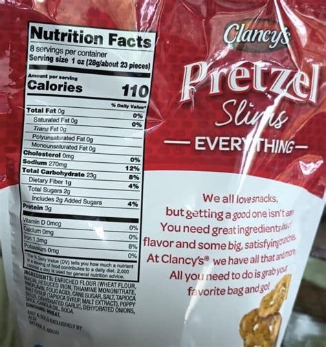 How many sugar are in pretzel slims - calories, carbs, nutrition