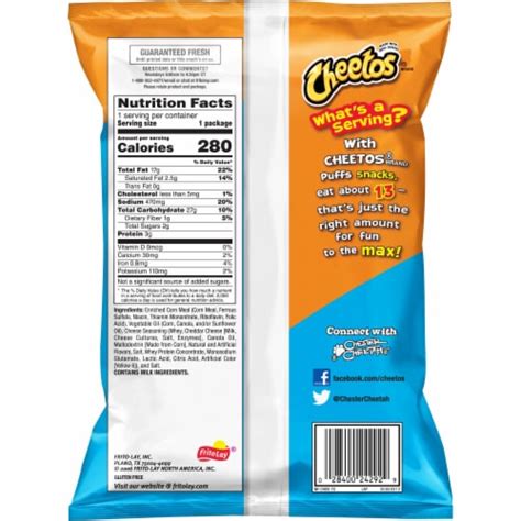 How many sugar are in puffs chips - calories, carbs, nutrition