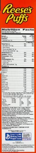 How many sugar are in reese's puffs - calories, carbs, nutrition