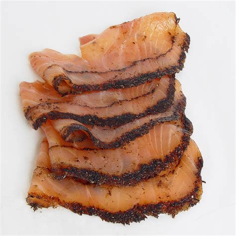 How many sugar are in salmon atlantic fresh pastrami 3 oz - calories, carbs, nutrition