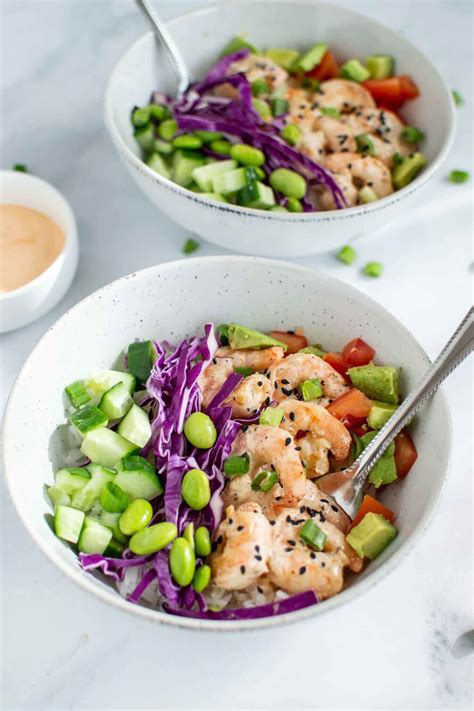 How many sugar are in shrimp poke bowl - calories, carbs, nutrition