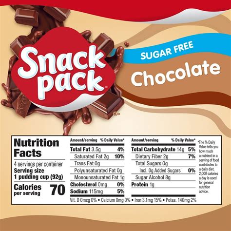 How many sugar are in snack pack - calories, carbs, nutrition