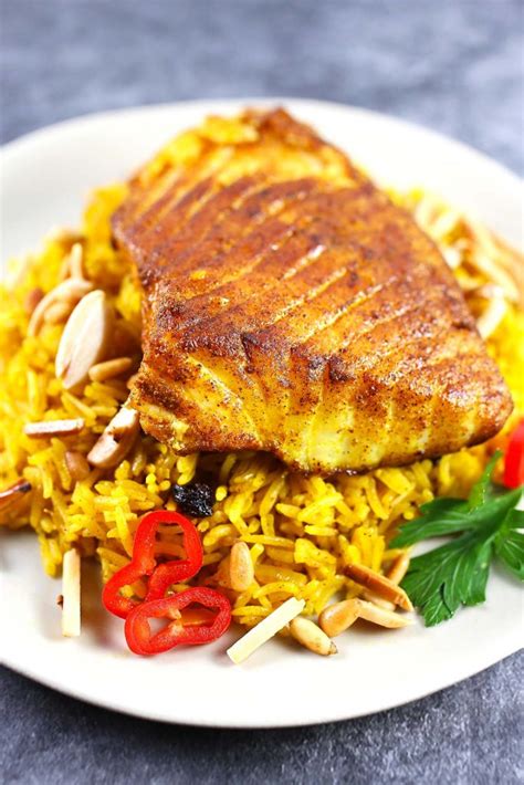 How many sugar are in spiced fish served with basmati rice - calories, carbs, nutrition