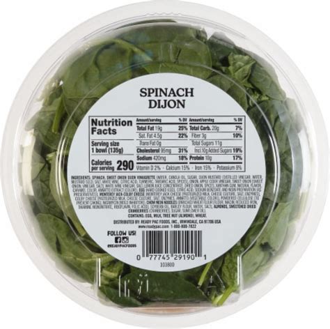 How many sugar are in spinach dijon salad - calories, carbs, nutrition