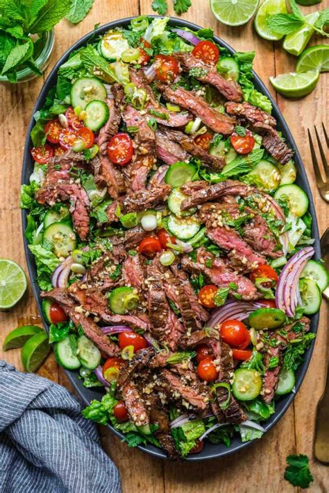 How many sugar are in thai beef salad with mint - calories, carbs, nutrition