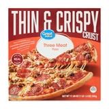 How many sugar are in thin crust three meat pizza - calories, carbs, nutrition
