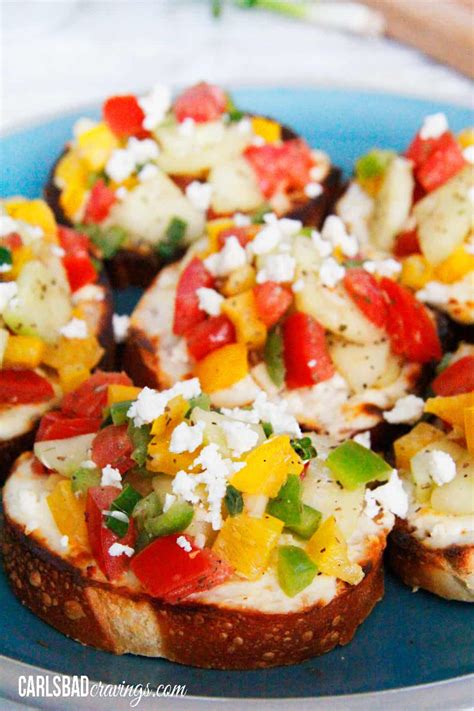 How many sugar are in tomato cucumber and feta bruschetta - calories, carbs, nutrition