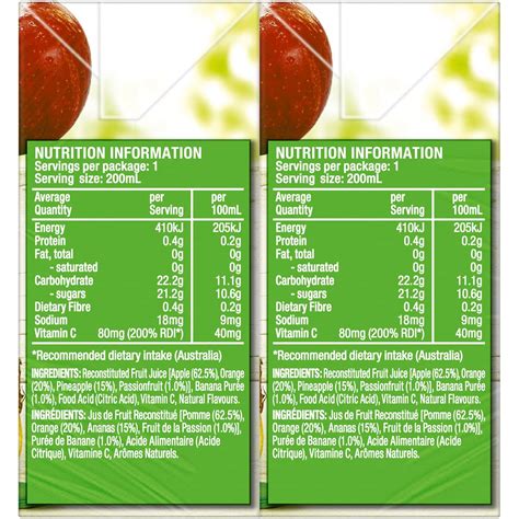 How many sugar are in tropical fruit in 100% fruit juice - calories, carbs, nutrition