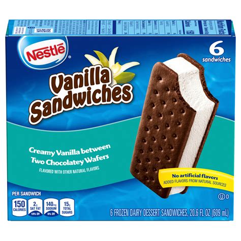 How many sugar are in vanilla ice cream sandwich - calories, carbs, nutrition