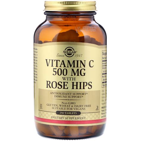 How many sugar are in vitamin c with rose hips - 500 mg - calories, carbs, nutrition