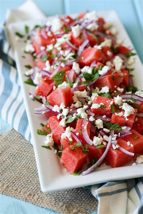 How many sugar are in watermelon feta salad with mint - calories, carbs, nutrition