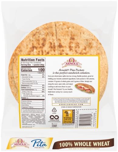 How many sugar are in whole wheat pita pockets (8) - calories, carbs, nutrition