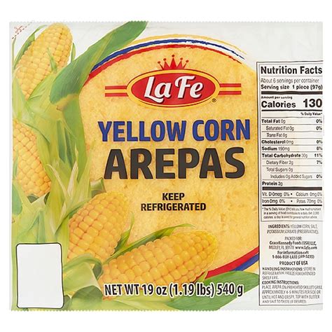 How many sugar are in yellow corn arepas - calories, carbs, nutrition