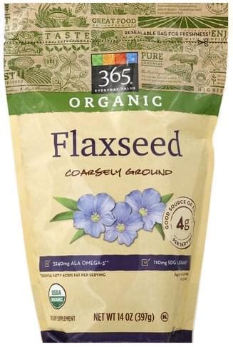 How much fat is in 365 coarsely ground flaxseed - calories, carbs, nutrition