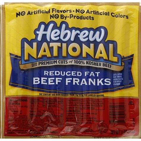 How much fat is in 4/1 hebrew national hot dog - calories, carbs, nutrition