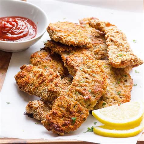 How much fat is in almond crusted chicken strips - large - calories, carbs, nutrition