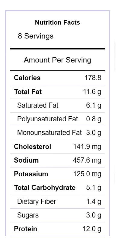 How much fat is in bacon quiche - calories, carbs, nutrition