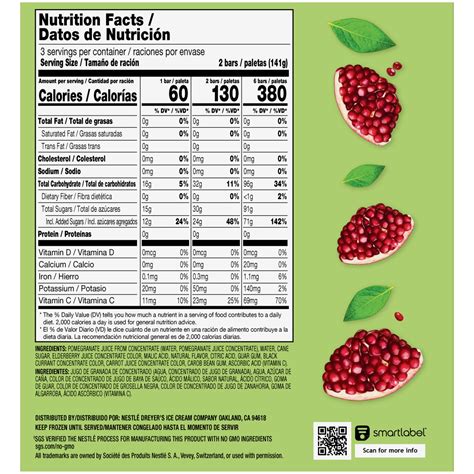 How much fat is in bar - strawberry pomegranate - calories, carbs, nutrition