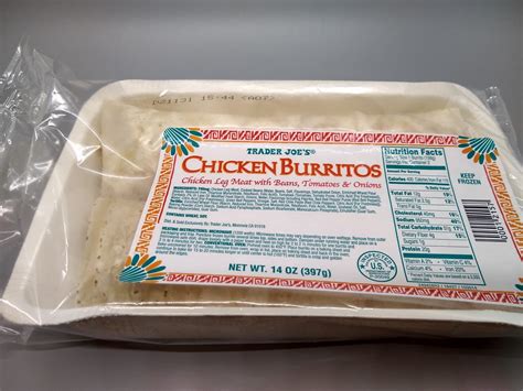 How much fat is in burrito, chicken trader joe's - calories, carbs, nutrition