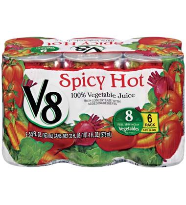 How much fat is in campbell's, v8 vegetable juice, spicy hot v8 - calories, carbs, nutrition