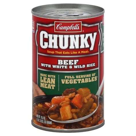 How much fat is in campbell's chunky soups, beef with white and wild rice soup - calories, carbs, nutrition