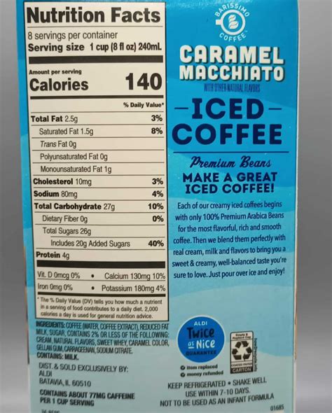 How much fat is in caramel iced coffee, medium, with cream - calories, carbs, nutrition