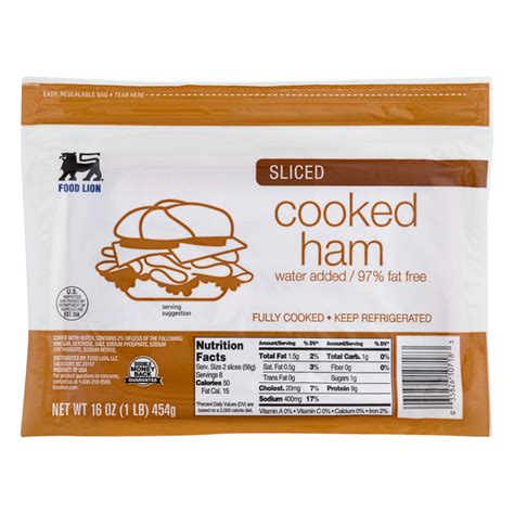 How much fat is in cooked ham (97% fat free) - calories, carbs, nutrition