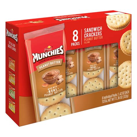 How much fat is in crackers, peanut butter, frito lay munchies - calories, carbs, nutrition