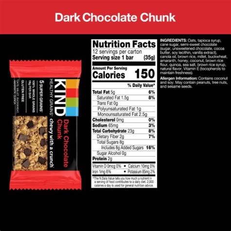 How much fat is in dark chocolate chunk bar - calories, carbs, nutrition