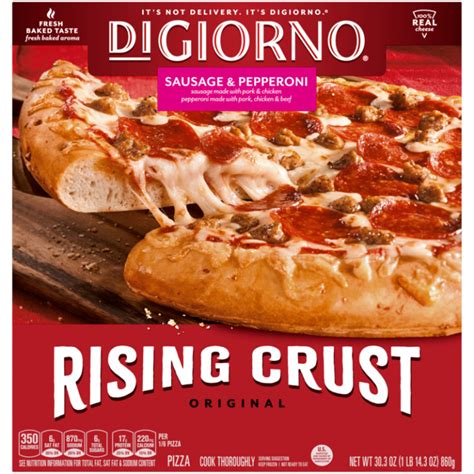 How much fat is in digiorno pizza, pepperoni topping, rising crust, frozen, baked - calories, carbs, nutrition