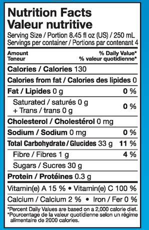 How much fat is in exotic juice drink - calories, carbs, nutrition