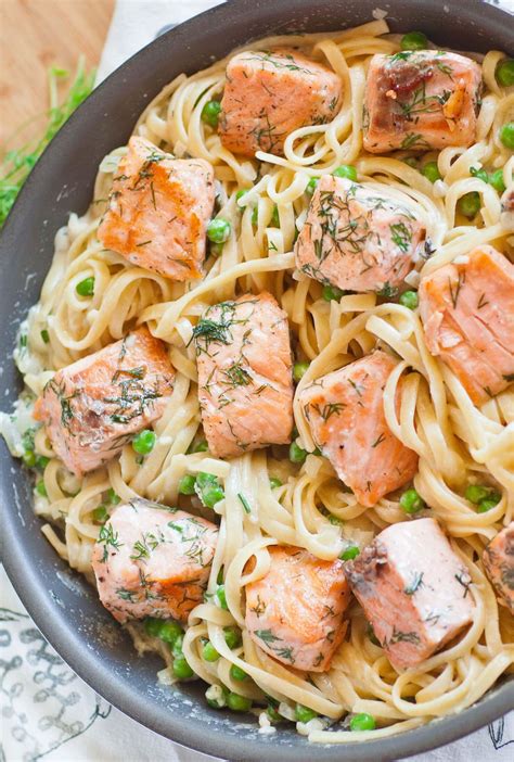 How much fat is in fettuccini with salmon and leeks (51873.3) - calories, carbs, nutrition