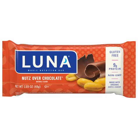How much fat is in formulated bar, luna bar, nutz over chocolate - calories, carbs, nutrition