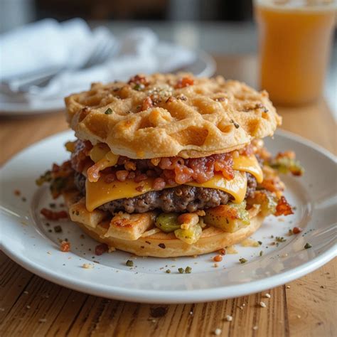 How much fat is in french fries waffle cheeseburger country fair loaded beef mushroom - calories, carbs, nutrition